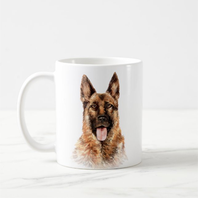 Caneca De Café German shepherd Personalizado de Aquarela (Esquerda)