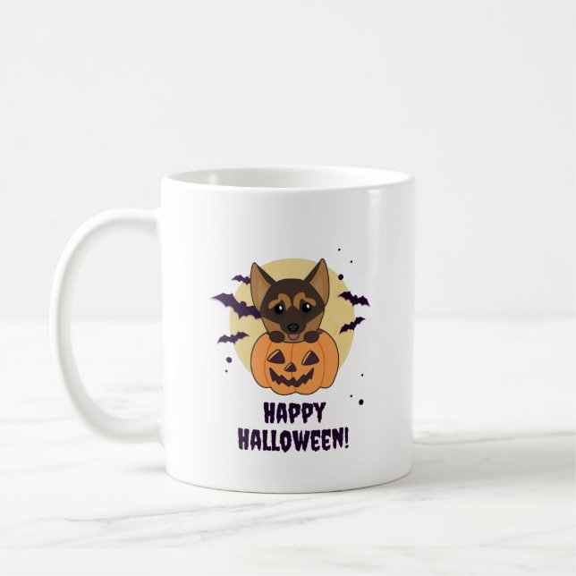 Caneca De Café German shepherd Pumpkin Feliz Dia das Bruxas (Esquerda)