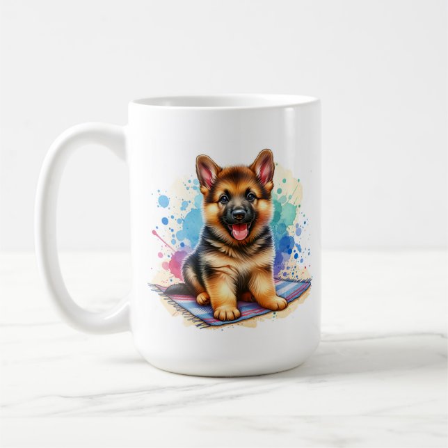Caneca De Café German shepherd Puppy Personalizado (Esquerda)