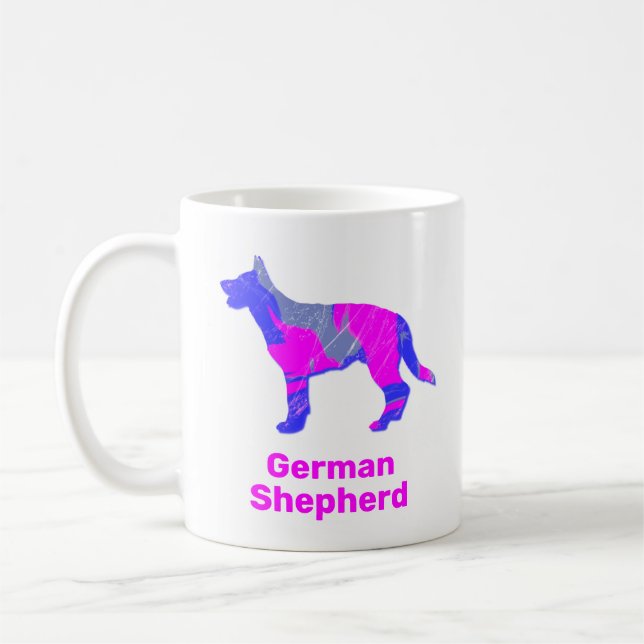 Caneca De Café German shepherd Silhouette Rosa e Design azul (Esquerda)