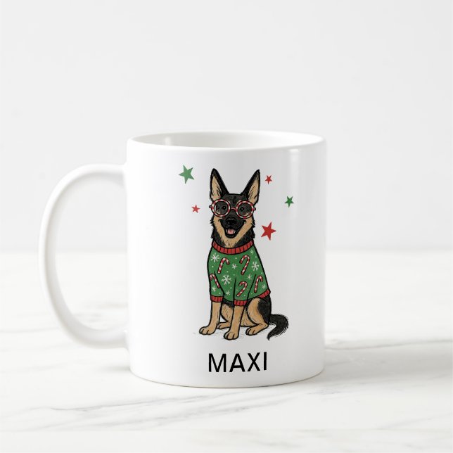 Caneca De Café German Shepherd Ugly Christmas Sweater Dog Lover (Esquerda)