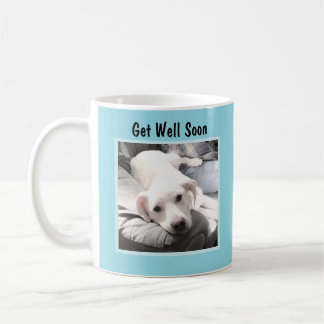 Caneca De Café Get Well Soon Cute White Puppy Dog Photo Blue