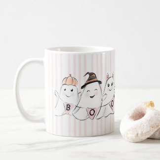 Caneca De Café Ghost Boos no Halloween, rosa-claro