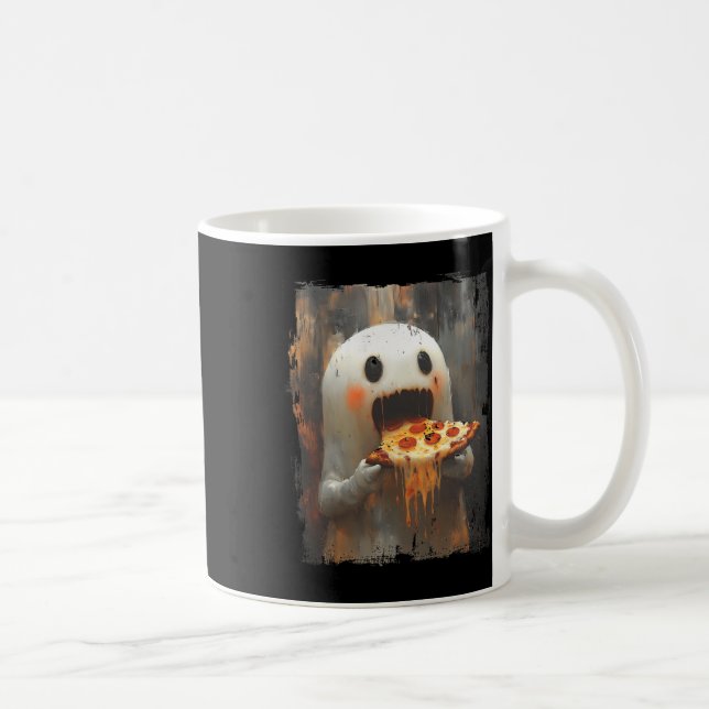 Caneca De Café Ghost Comendo Pizza Comida de Dia de as Bruxas eng (Direita)
