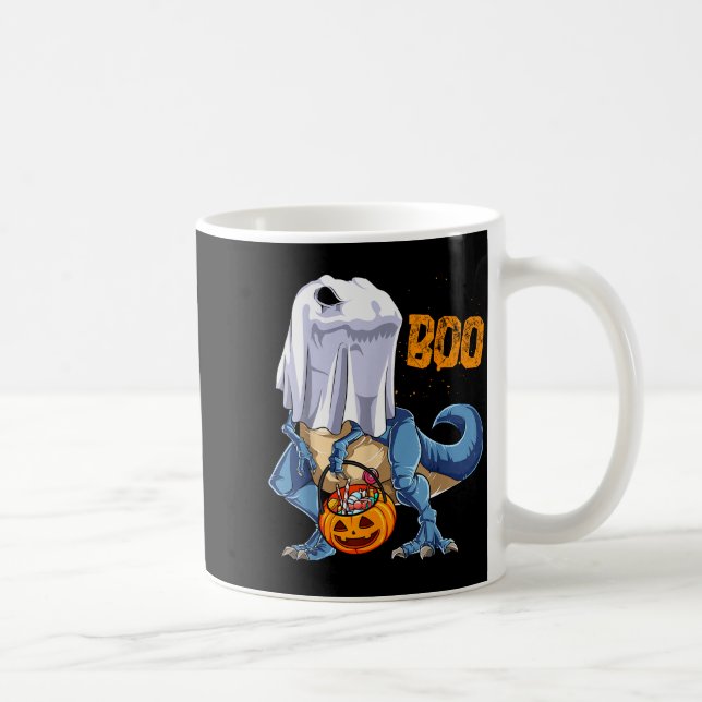 Caneca De Café Ghost Dinosaur T Rex Funny Boo Halloween Boys Men  (Direita)