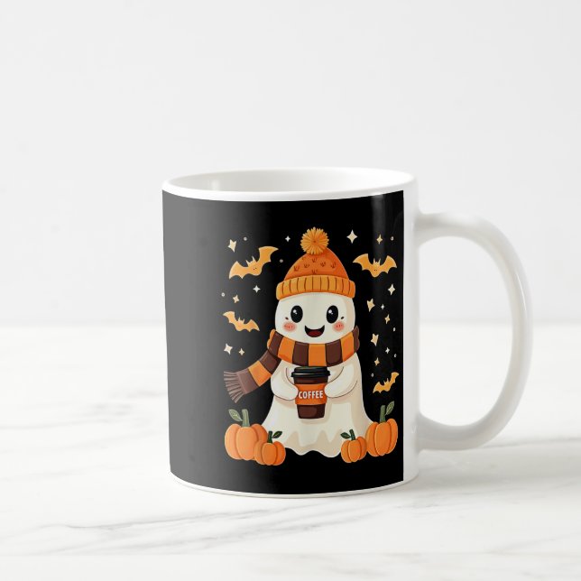 Caneca De Café Ghost Drinking Coffee Halloween Cute Ghost Ice Cof (Direita)