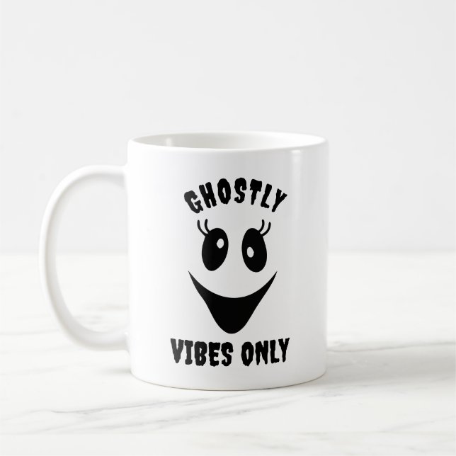 Caneca De Café Ghost Face Ghostly Vibes Only Custom Halloween (Esquerda)