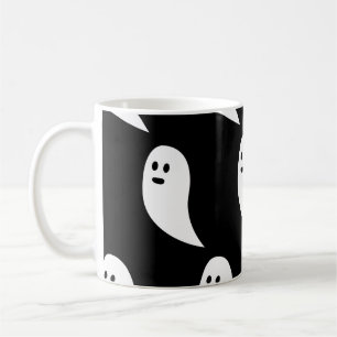 Caneca De Café Ghost Halloween - padrão branco preto