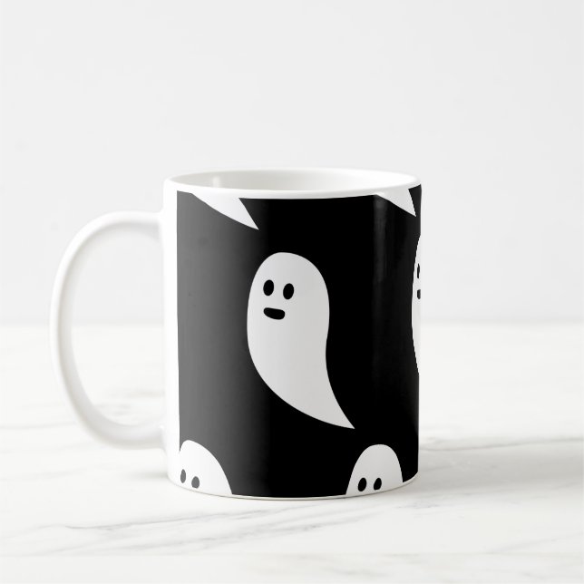 Caneca De Café Ghost Halloween - padrão branco preto (Esquerda)