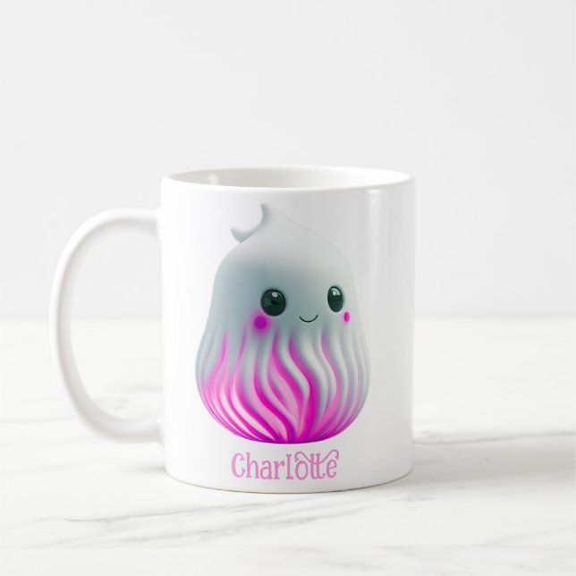 Caneca De Café Ghost Kawaii Cute - Personalizado com o nome (Esquerda)