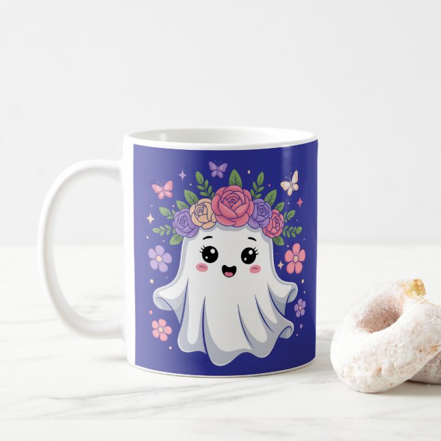 Caneca De Café Ghost Kawaii Halloween (Com Donut)
