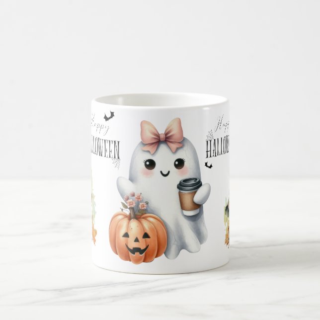 Caneca De Café Ghost Pumpkin Bat Halloween (Centro)