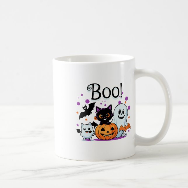 Caneca De Café Ghost Pumpkin Cat E O Gráfico W Do Halloween (Direita)