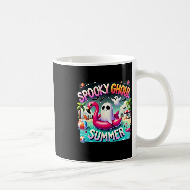 Caneca De Café Ghoul Summer Cute Ghost Flamingo Hello Summ (Direita)