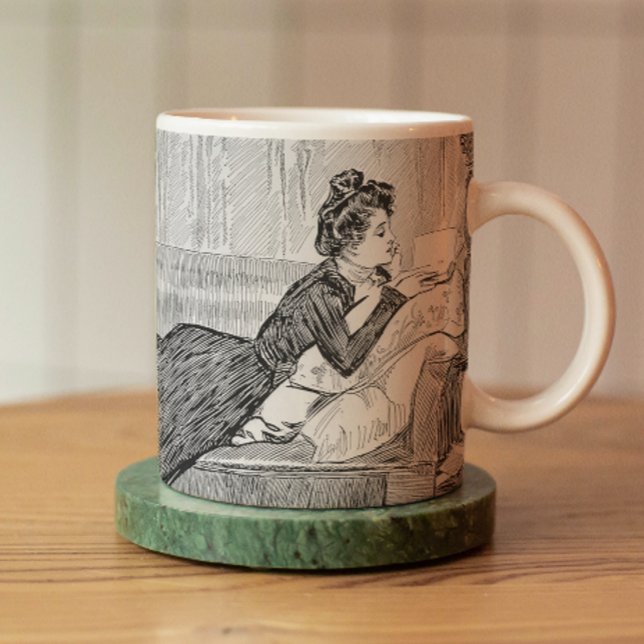 Caneca De Café Gibson Girl lendo um livro (Criador carregado)