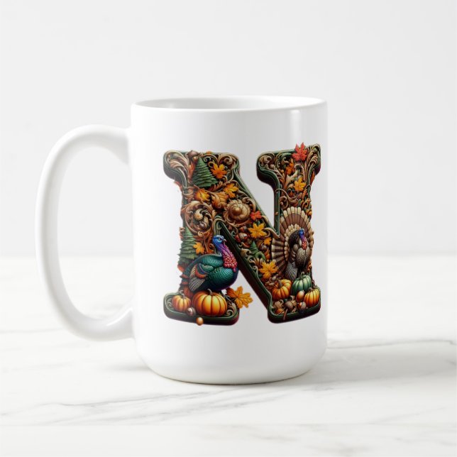 Caneca De Café Gift Letter N Thanksgiving style  (Esquerda)