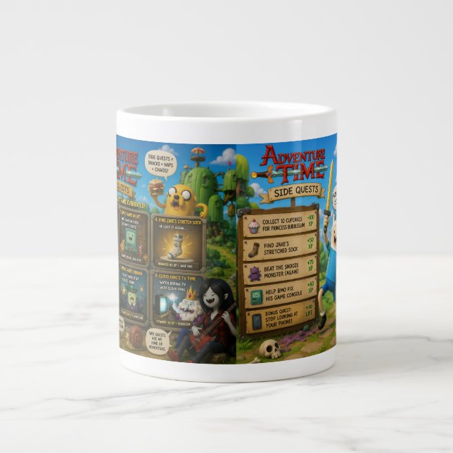 Caneca de Café Gigante Adventure Time Side Quests (Frente)