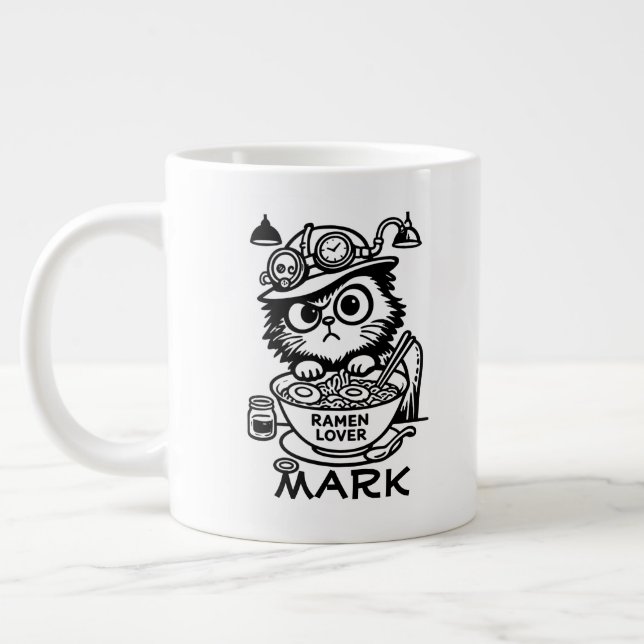 Caneca de café gigante engraçada de gato Steampunk (Esquerda)