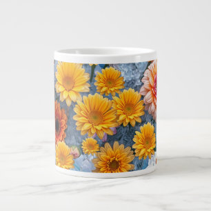 Caneca de Café Gigante Flores e Ondas do Oceano