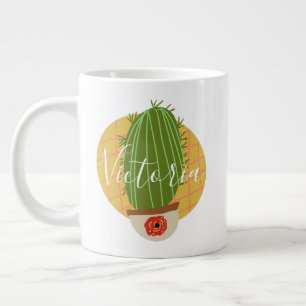 Caneca de Café Gigante Nome Doodle Cacto Retro
