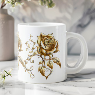 Caneca de café gigante rosas douradas