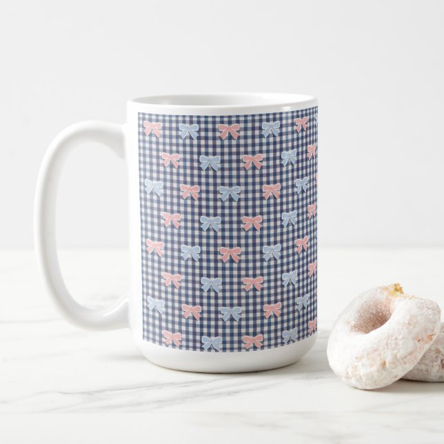 Caneca De Café Ginga Azul Branco Rosa Azul Coquette Laços Na Moda (Com Donut)