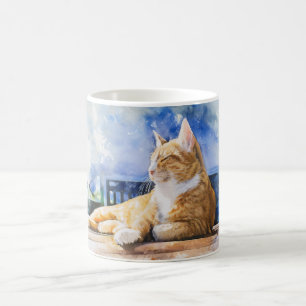 Caneca De Café Ginger Cat Relaxando Mug Clássico