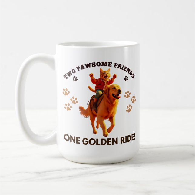 Caneca De Café Ginger Ginger Riding Ouro Retriever_Realístico (Esquerda)