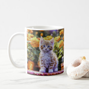 Caneca De Café Ginger Kitten em um Jardim Flor