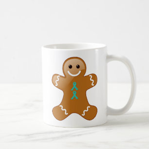 Caneca De Café Gingerbird Man with Teal Ribbons