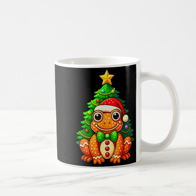 Caneca De Café Gingerbread Frog Wearing Santa Hat Christmas Tree  (Direita)