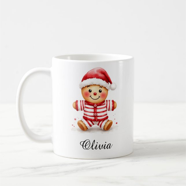 Caneca De Café Gingerbread Man in Christmas Pajamas Custom Name (Esquerda)