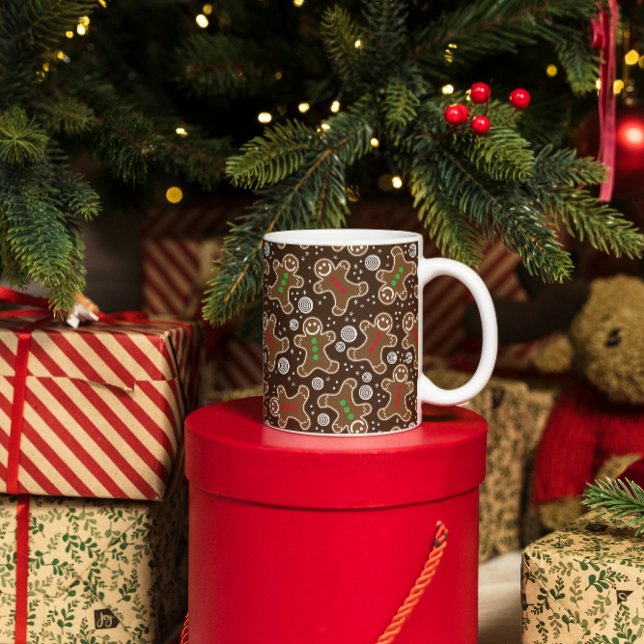 Caneca De Café Gingerbreads de Natal Vermelhos, Castanhos e Verme (Criador carregado)