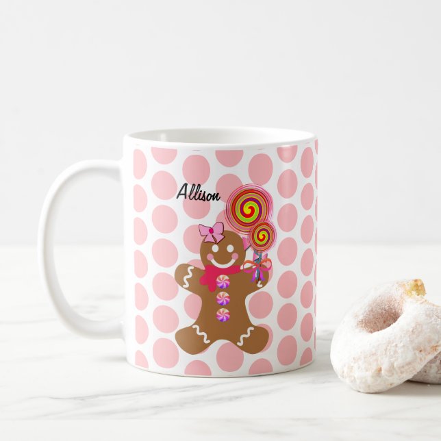 Caneca De Café Gingerpão rosa e bonito personalizado (Com Donut)