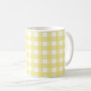 Caneca De Café Gingham amarelo pálido e branco