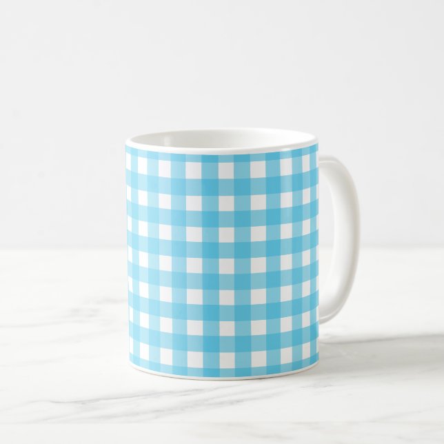 Caneca De Café Gingham azul-ceruliano brilhante (Frente Esquerda)