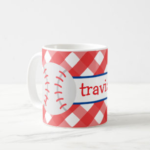 Caneca De Café Gingham Baseball Personalizado Mug