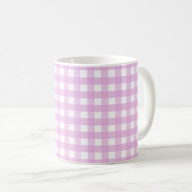 Caneca De Café Gingham rosa pálido (Frente Esquerda)