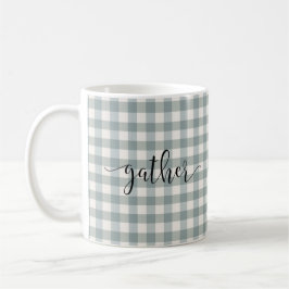 Caneca De Café Gingham Typografia Xadrez Script "Gather" País