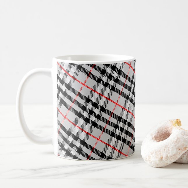 Caneca De Café Gingham Vermelho Branco Negro | Tecido verificado  (Com Donut)