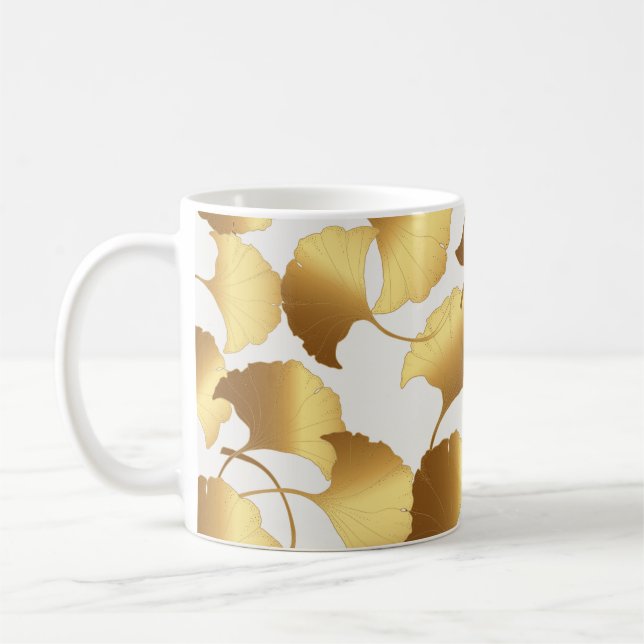 Caneca De Café Ginkgo Dourado: Luxury Vintage Design. (Esquerda)