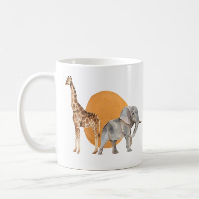 Caneca De Café Girafa africana e elefante (Esquerda)