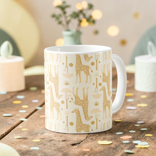 Caneca De Café Girafa Amarela Neutra Padrão Boho Safari