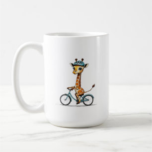 Caneca De Café Girafa Andando Bicicleta - Arte Lápis Desenhada à