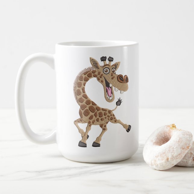 Caneca De Café Girafa de Riso Louco (Com Donut)