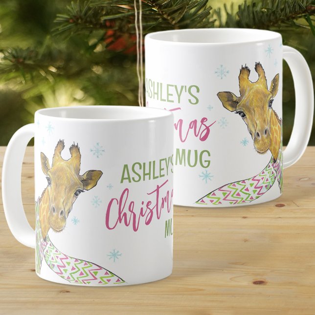 Caneca De Café Girafa no cachecol de Natal Coisa de animais (Criador carregado)