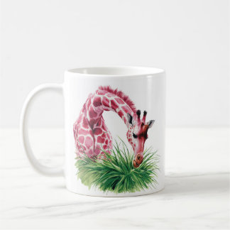 Caneca De Café Girafa Rosa Artística com Grass Mug