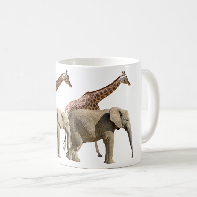Caneca De Café Girafas isoladas e elefantes andando (Frente Esquerda)