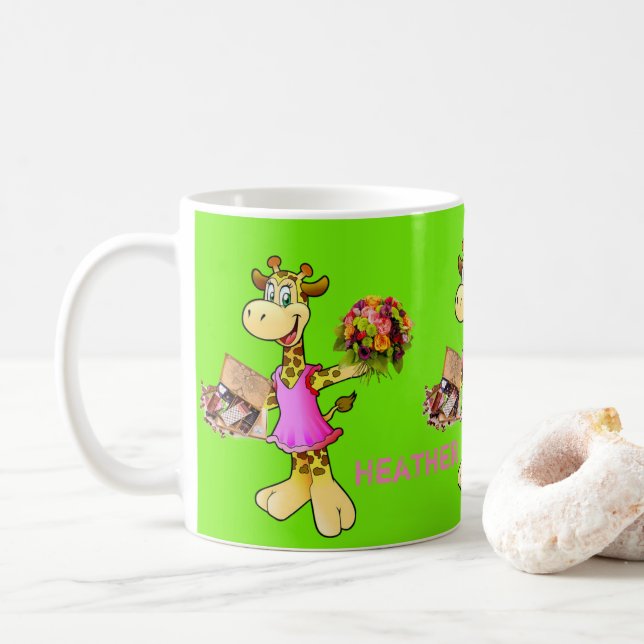 Caneca De Café Giraffe Floral Green Mug (Com Donut)