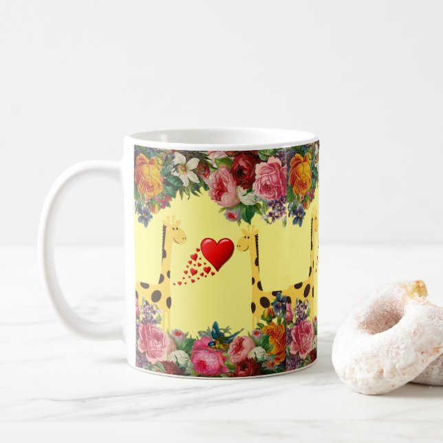 Caneca De Café Giraffe Floral Yellow Mug (Com Donut)